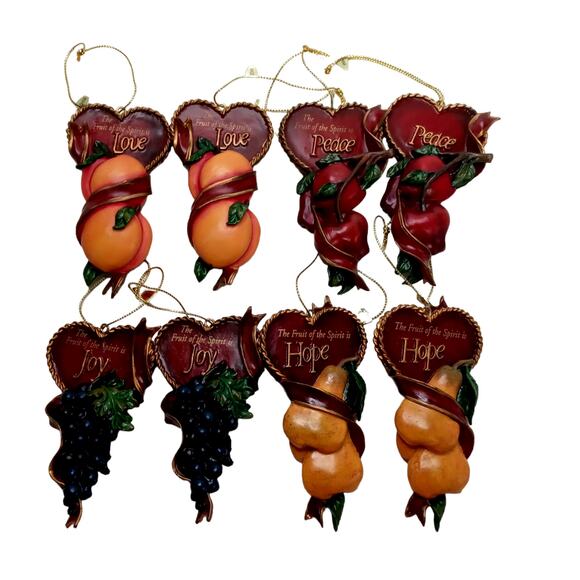 🎄 Fruit of the Spirit Ornaments 🍎🍐Set Christian Holiday Decor🍑🍇 - Picture 2 of 11